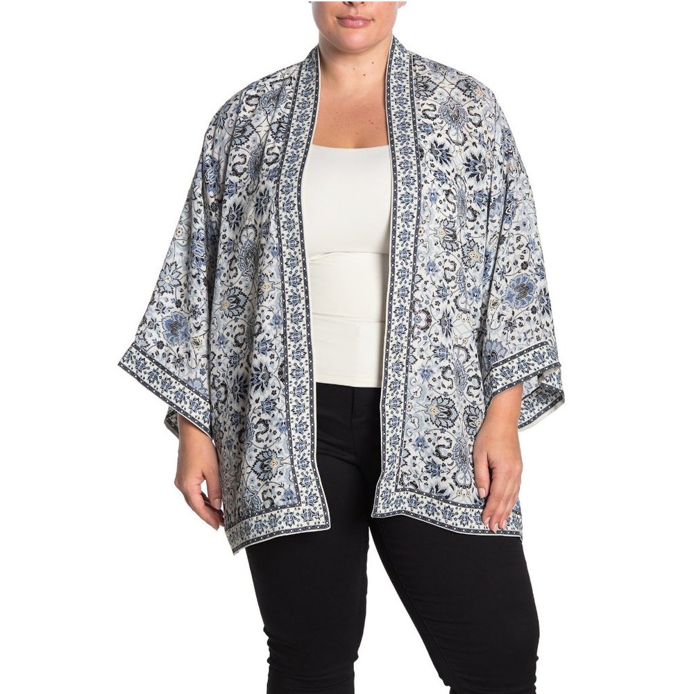 MAX STUDIO Printed Open Front Kimono Boho Style 1X